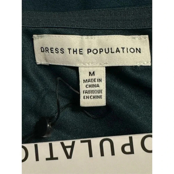 Dress the Population Sheath Long Sleeve Mini Dress M Green V-Neck Bodycon NWT - Picture 8 of 11